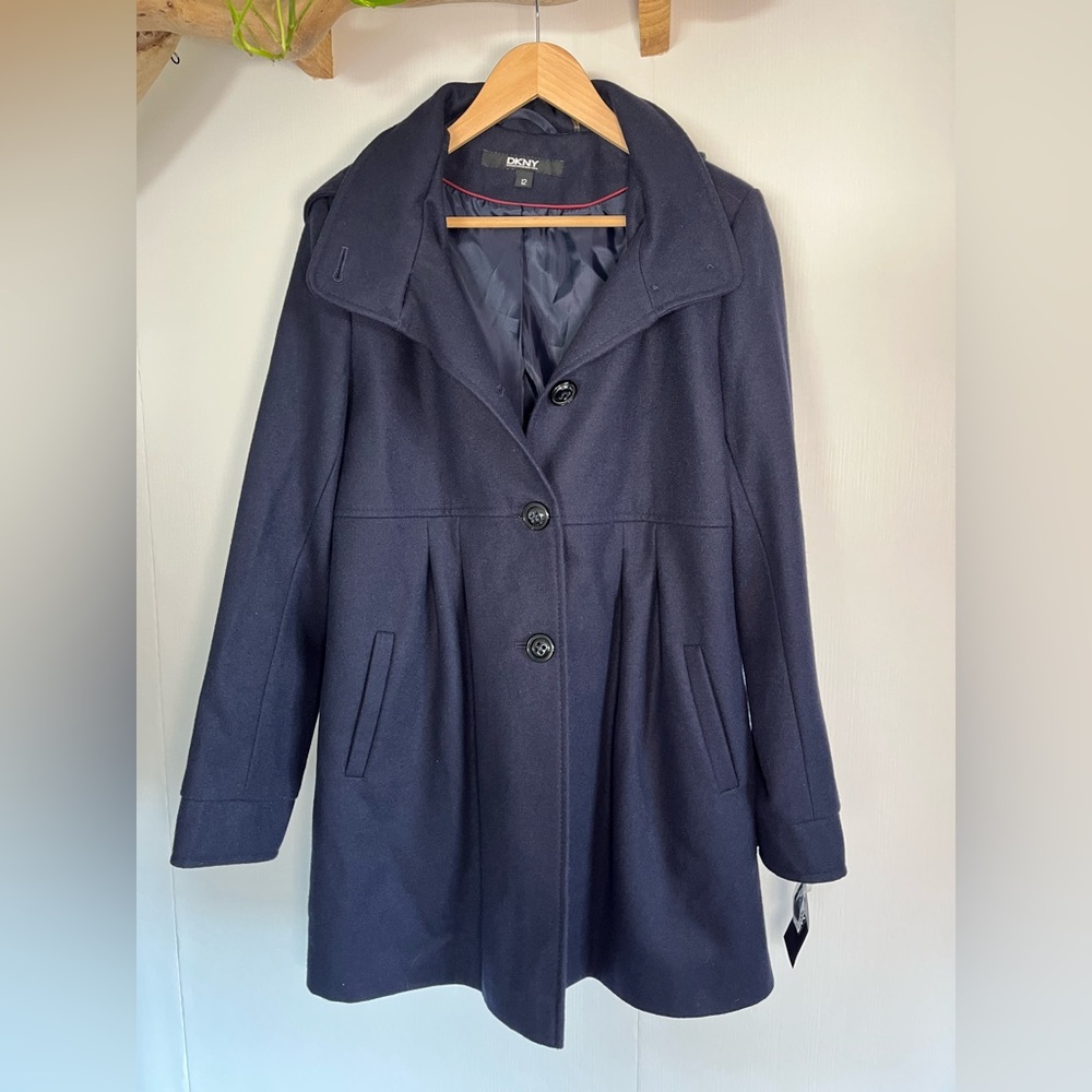 DKNY Women's Navy Wool Coat NWT